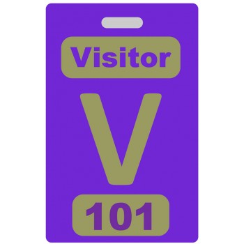 Custom Printed Numbered Purple PVC Visitor Badges + Strap Clips - 10 pack